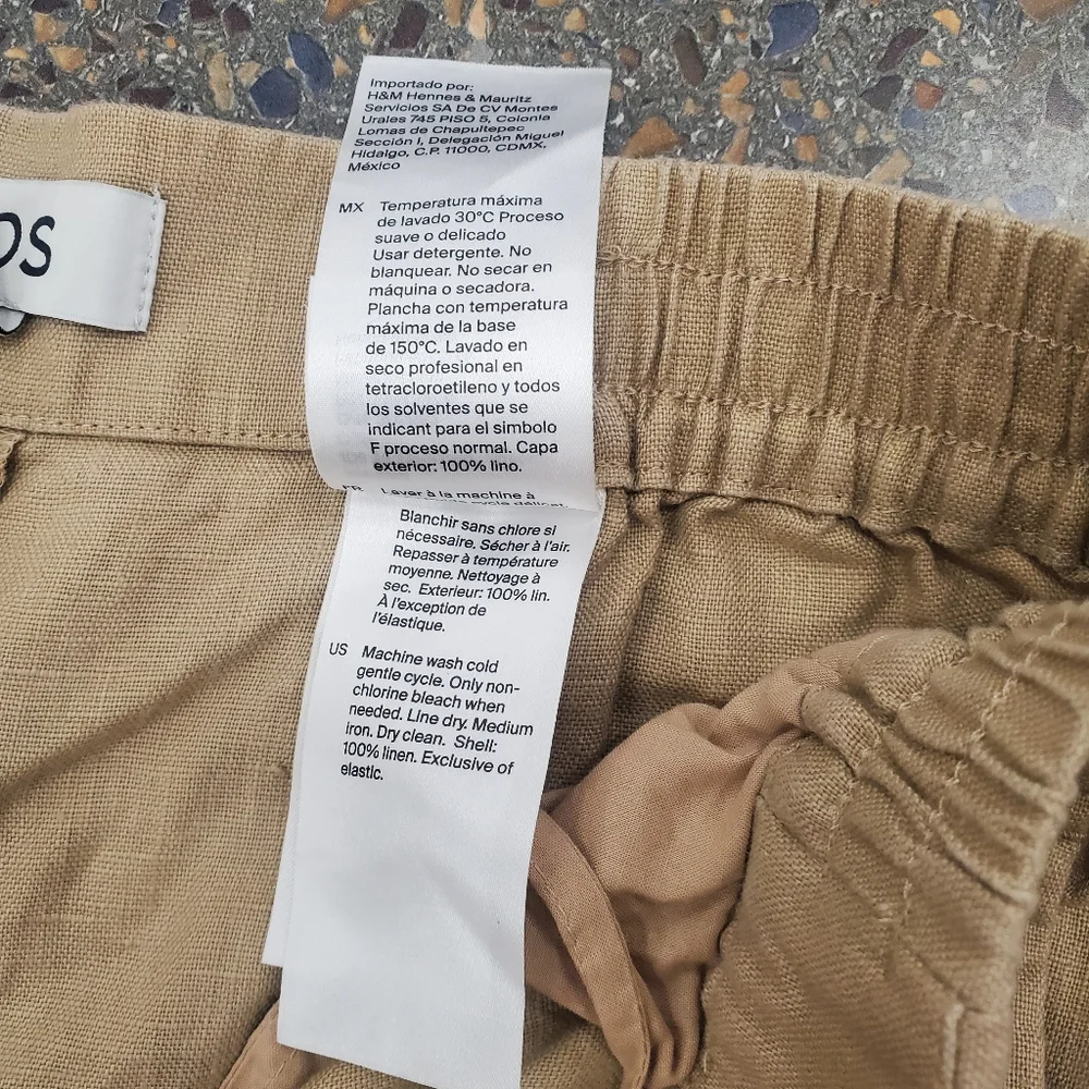 Cos Neutral Beige Linen Blend Pleat Front Straight Wide Leg Trousers Size 2